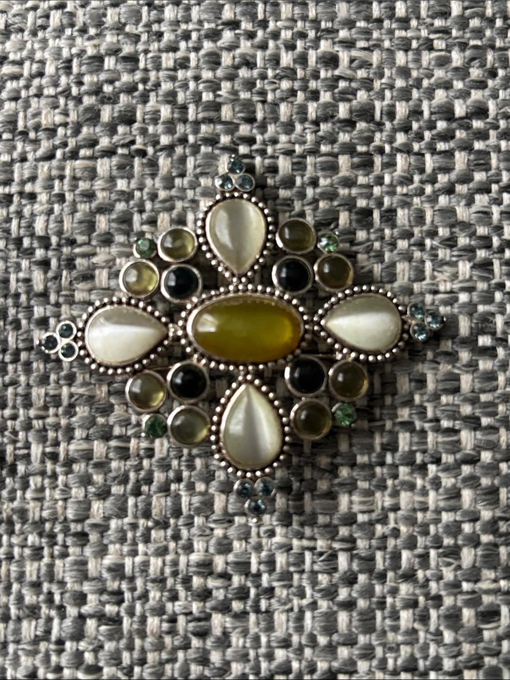 Yellow and Pearl Cross-Style Brooch Pendant - Women Jewelry